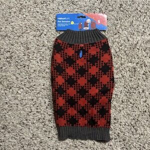 Vibrant‎ Life Dog Cat Buffalo Check Red Pet Sweater Sz SM 10-20Lb Fall Winter